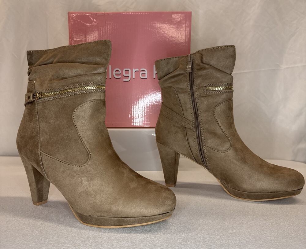 Allegra K Women's Ankle Zip Platform High Heel Mid Calf Boots Taupe Size 9.5
